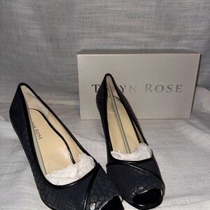 Taryn Rose Black Textured Peep Toe Heels